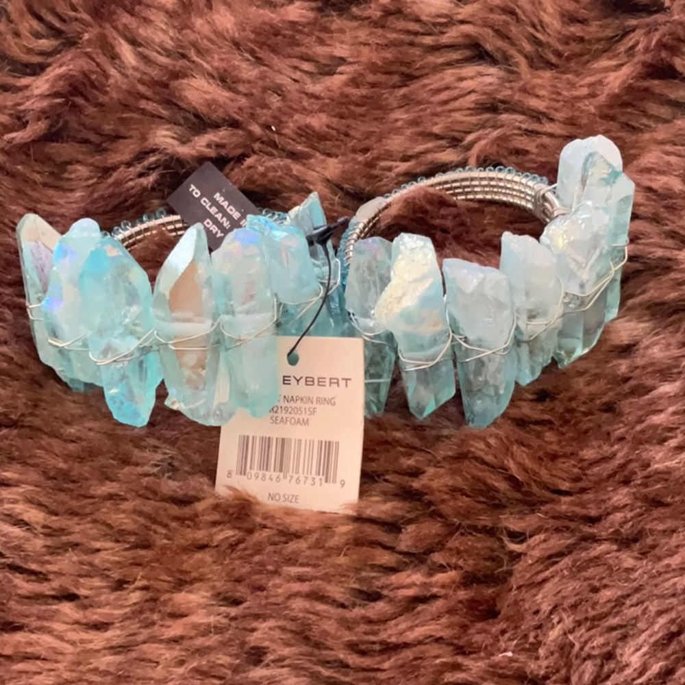NEW SEAFOAM RADIANT NAPKIN RINGS SET OF 2 - Picture 2 of 5